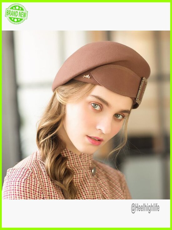 Vintage Wool Felt Beret with Pearl Bow Fascinator Adjustable Fedora Hat main image 5